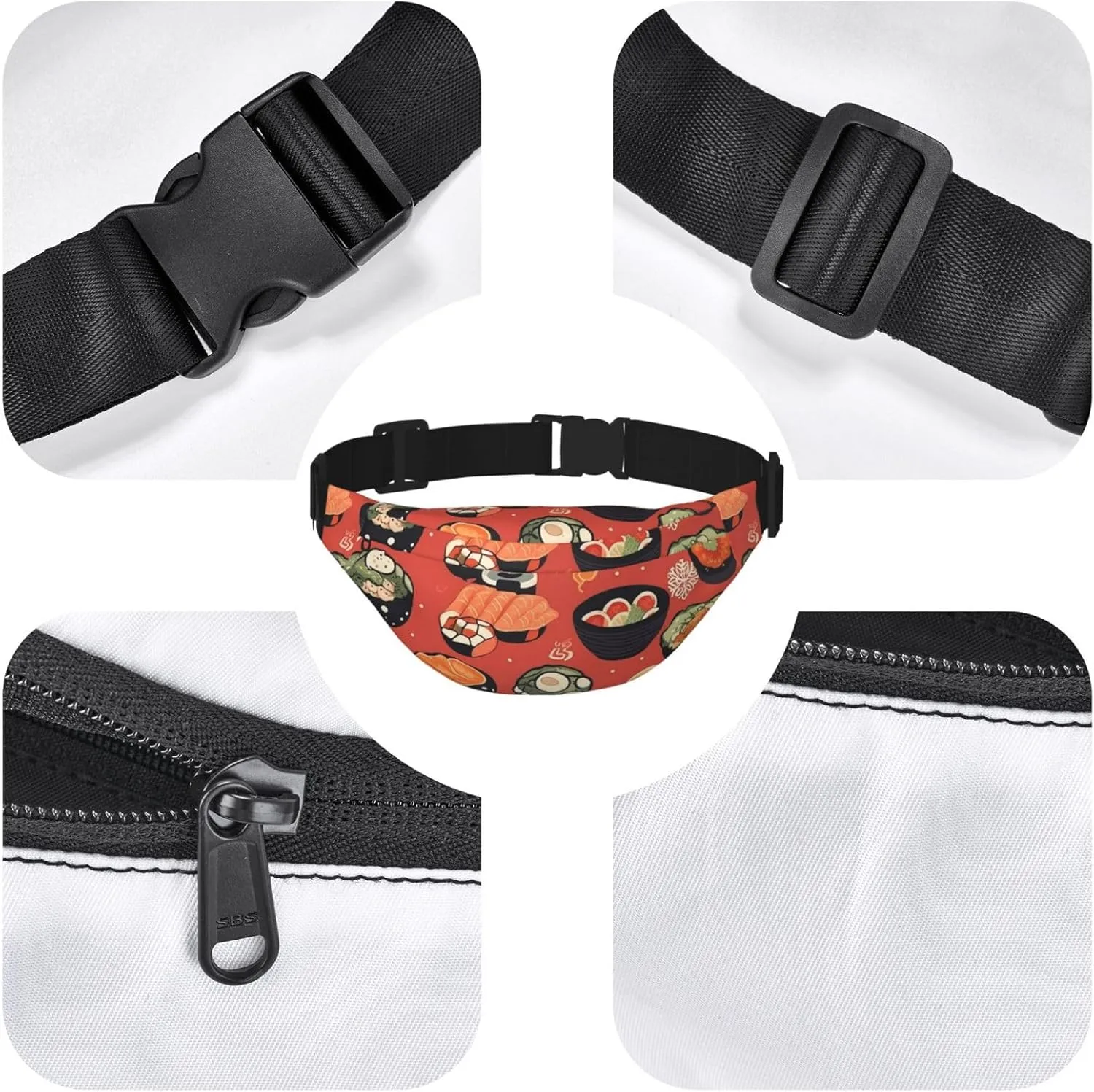 Fanny Pack for Men Women Waist Bag Adjustable Waist Pack Crossbody Belt Bag Japanese food pattern Bum Bag