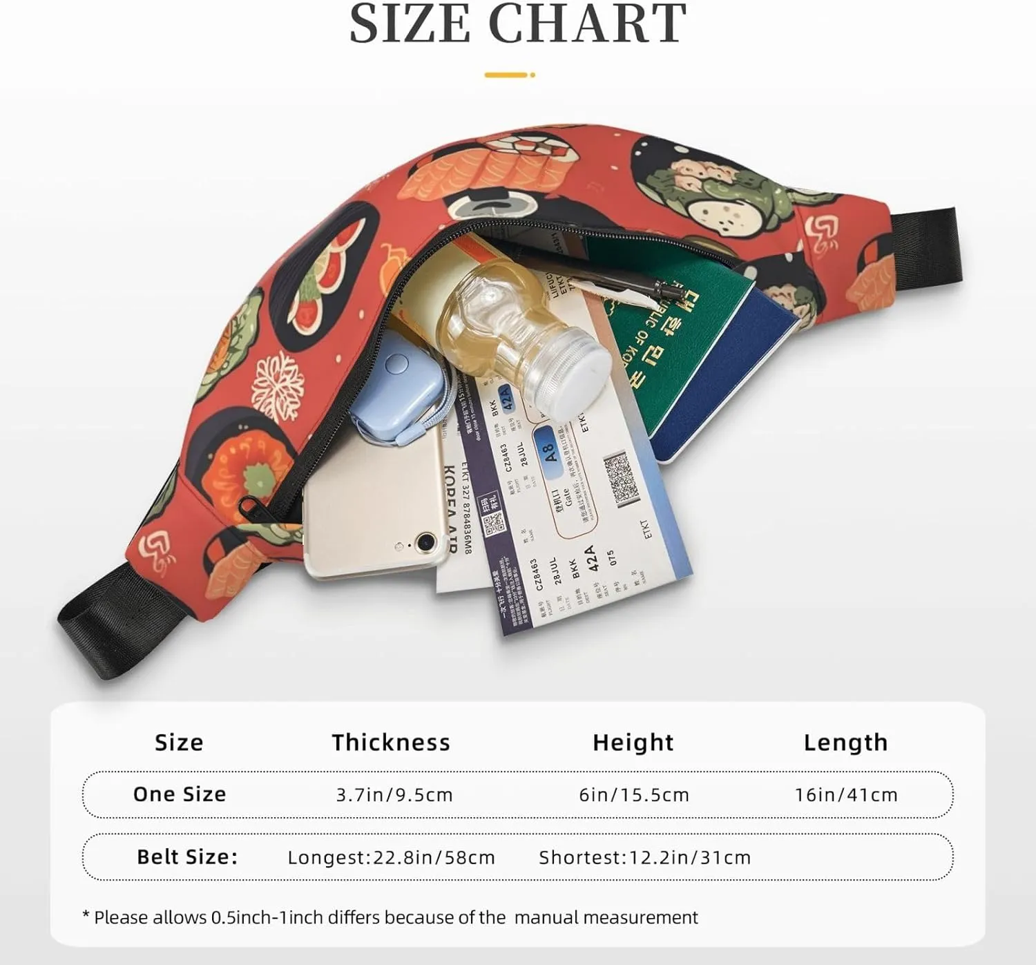 Fanny Pack for Men Women Waist Bag Adjustable Waist Pack Crossbody Belt Bag Japanese food pattern Bum Bag