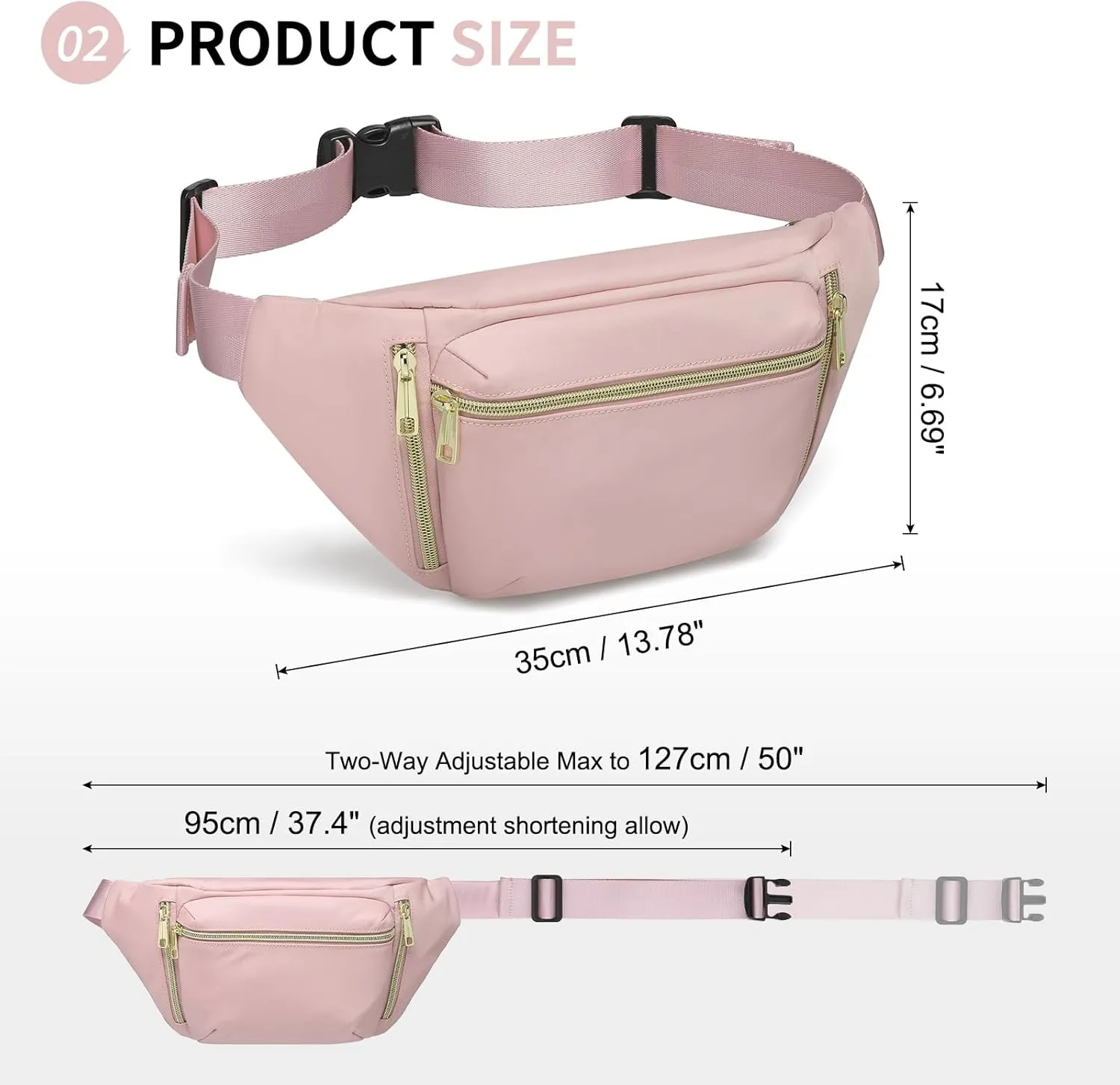Fanny Pack for Men Women, Waterproof Nylon Anti Theft Waist Bag for Travel Hiking Running Sports Belt Bag (Pink)