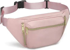 Fanny Pack for Men Women, Waterproof Nylon Anti Theft Waist Bag for Travel Hiking Running Sports Belt Bag (Pink)