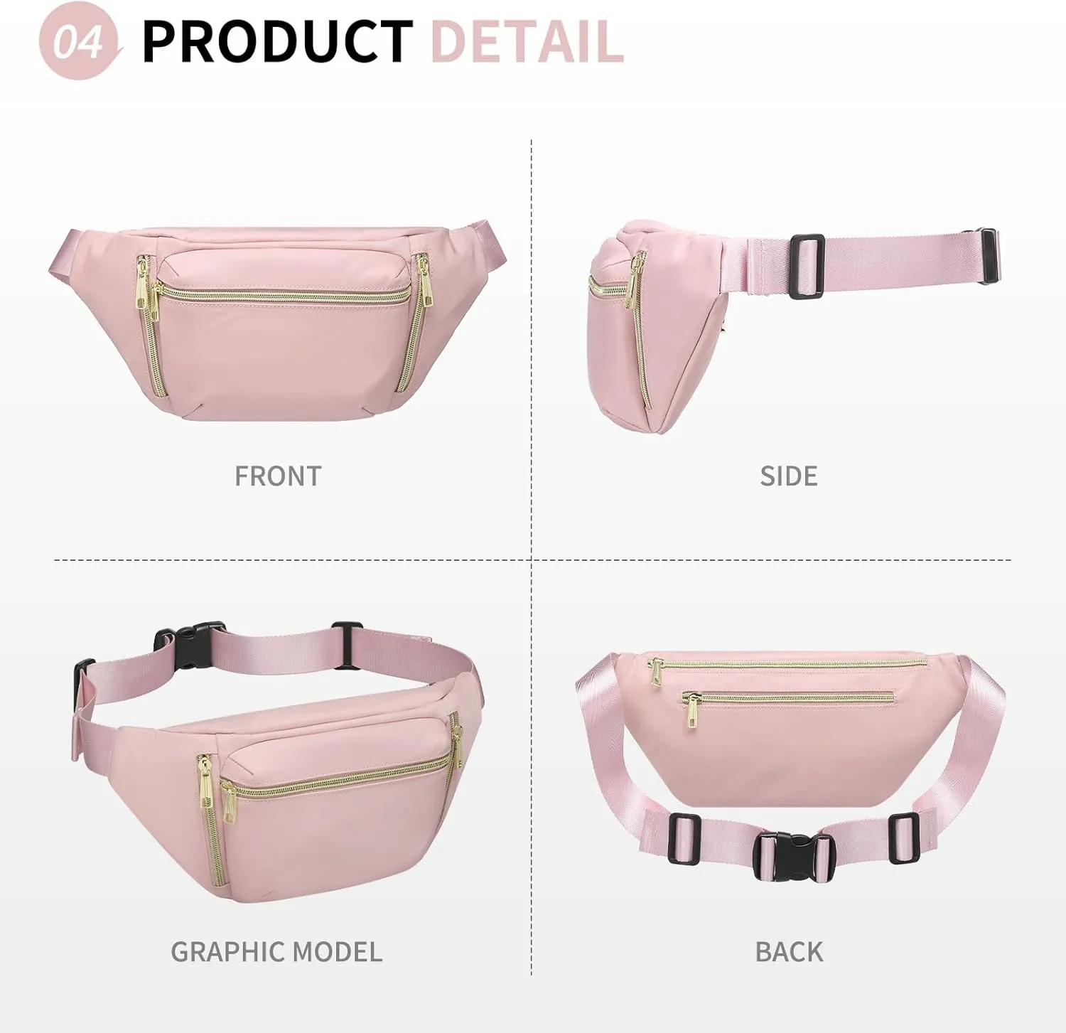 Fanny Pack for Men Women, Waterproof Nylon Anti Theft Waist Bag for Travel Hiking Running Sports Belt Bag (Pink)