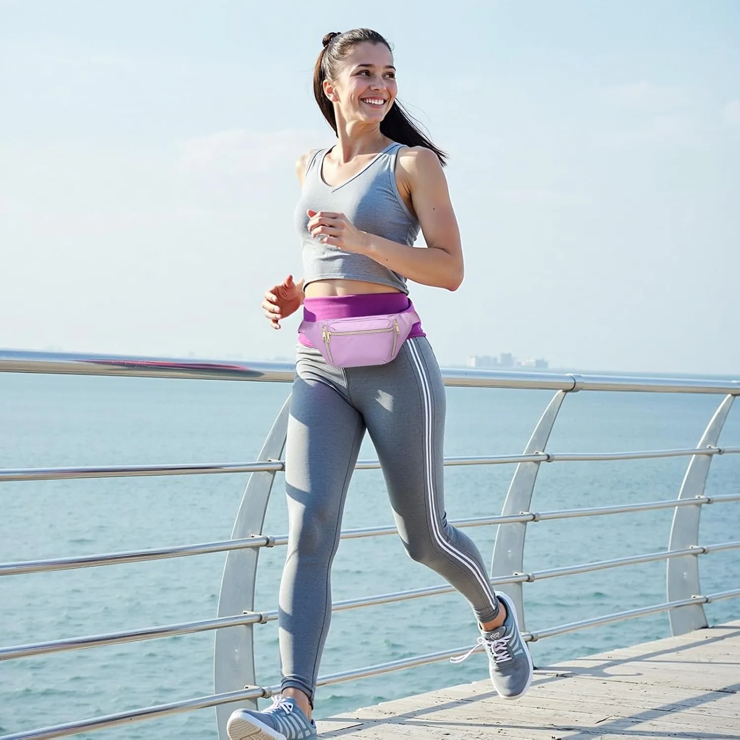 Fanny Pack for Men Women, Waterproof Nylon Anti Theft Waist Bag for Travel Hiking Running Sports Belt Bag (Pink)