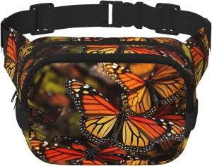 Fanny Pack For Women Men Waterproof Adjustable Belt Bags Waist Pack Fashion Crossbody Bags Monarch Butterflies Bum Bag For Running Workout Hiking Traveling