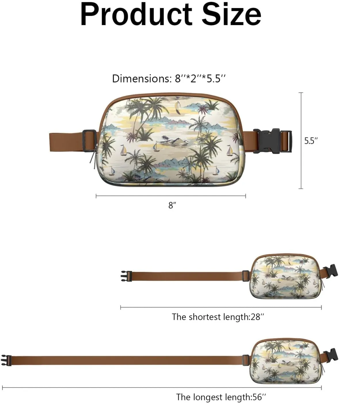 Fanny Pack for Women,Mini Waterproof Hawaiian theme Belt Bag,Fashionable Crossbody,Cute Everywhere Belt Bags Fanny Pack for Hiking,Travel.