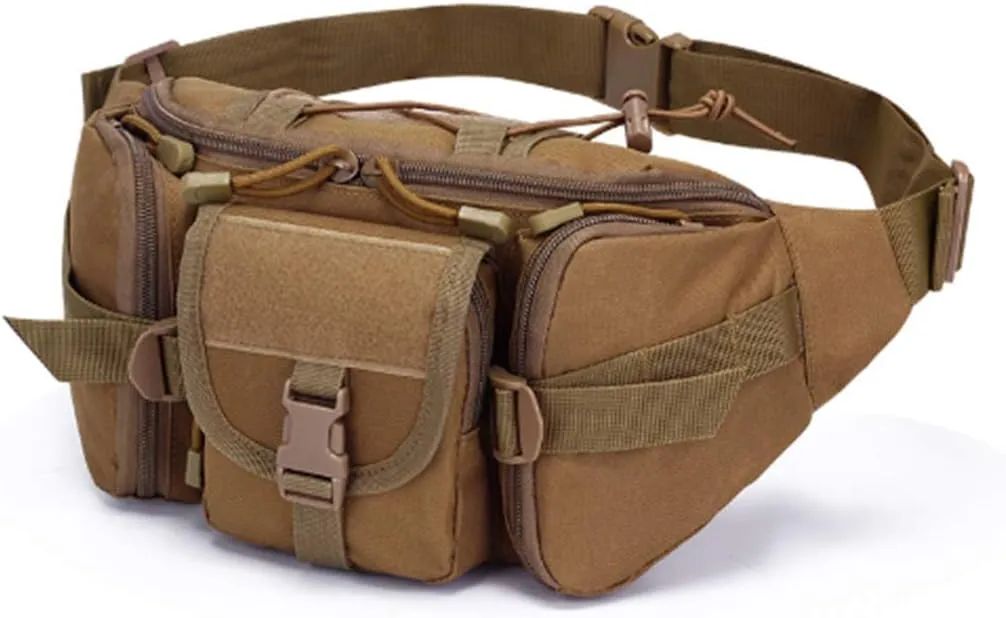 Fanny Pack Tactical Waist Pack Military Fanny Packs MOLLE Army Waist Bag Utility Hip Belt EDC Pack Bag Adjustable for Outdoors Traveling Camping Hunting Running Cycling Fishing Dog Walking (Tan)