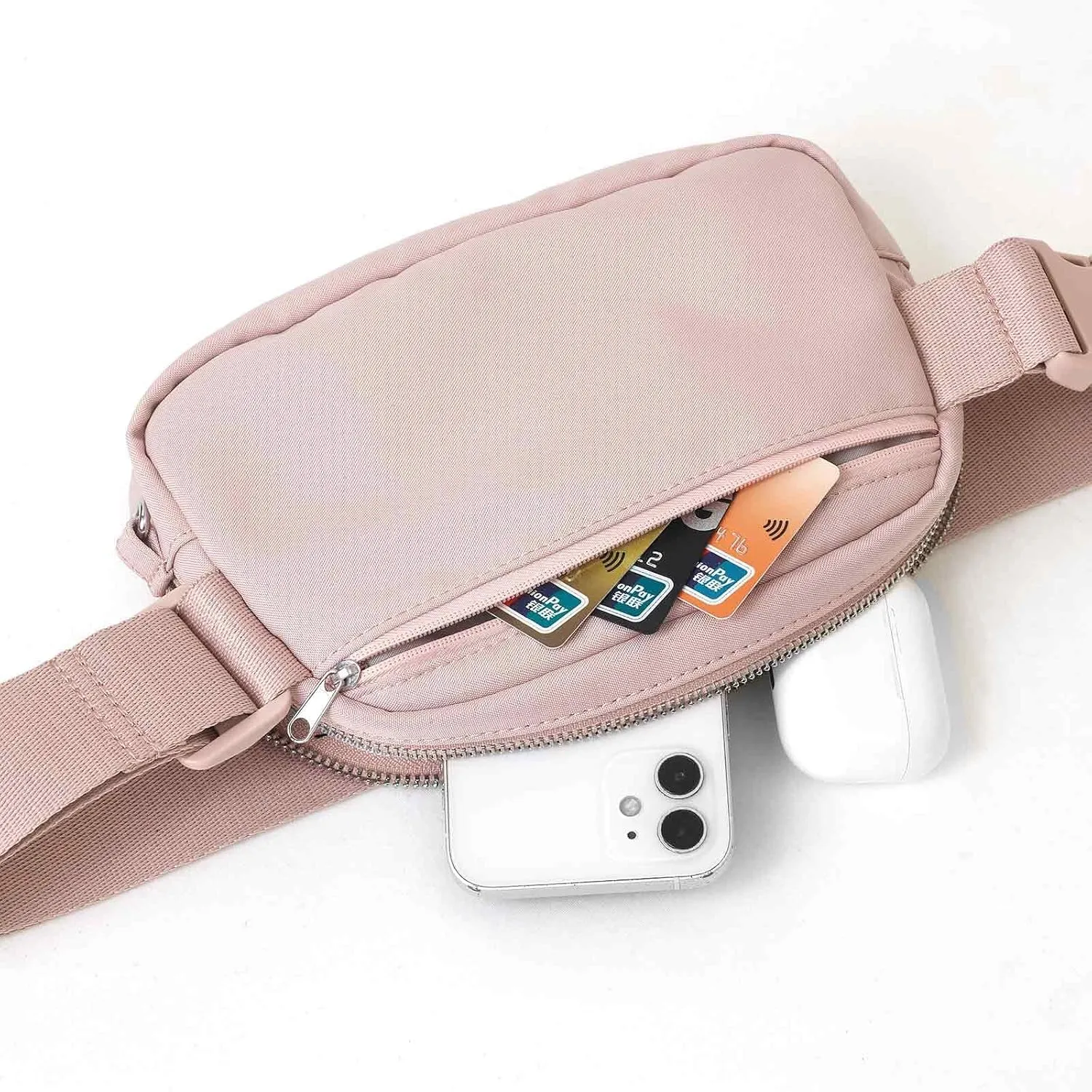 Fanny Pack with Anti Theft for Women Men, Unisex Small Crossbody Belt Bag for Traveling Hiking Running Workout, Everywhere Waist Bag Pack with Adjustable Strap-Pink