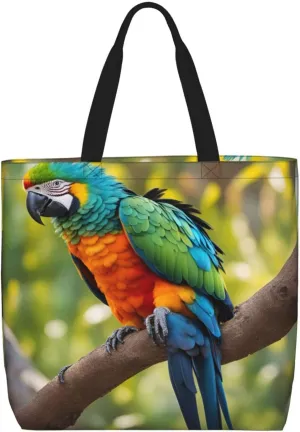 Fantastic Parrot Feather Print Large Capacity Zipper Shoulder Tote Bag,Reusable Grocery,Beach and Travel Bag