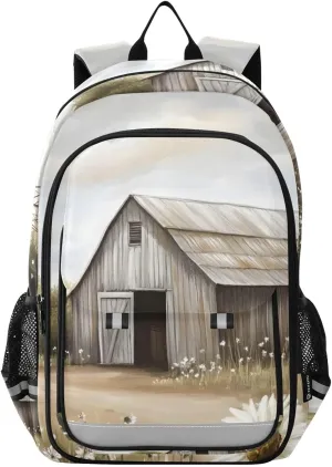 Farm Barn Windmill Backpack for Women Men Travel Laptop Daypack Shoulder Bag Book Bag Daypack with Reflective Strip 12.9” × 17.7”