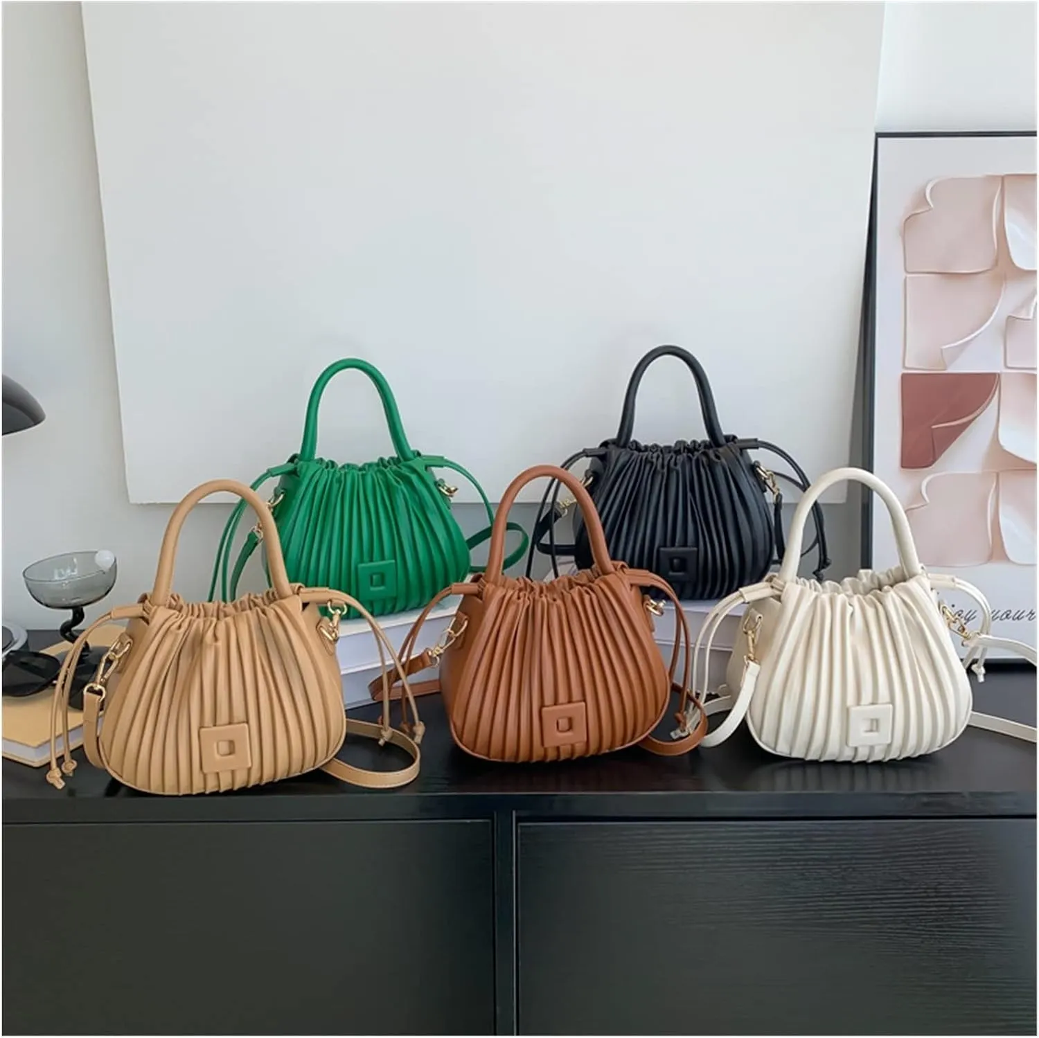 Fashion Handbags Women Shoulder Crossbody Bags For Women Tote PU Leather Bucket Bag(White)