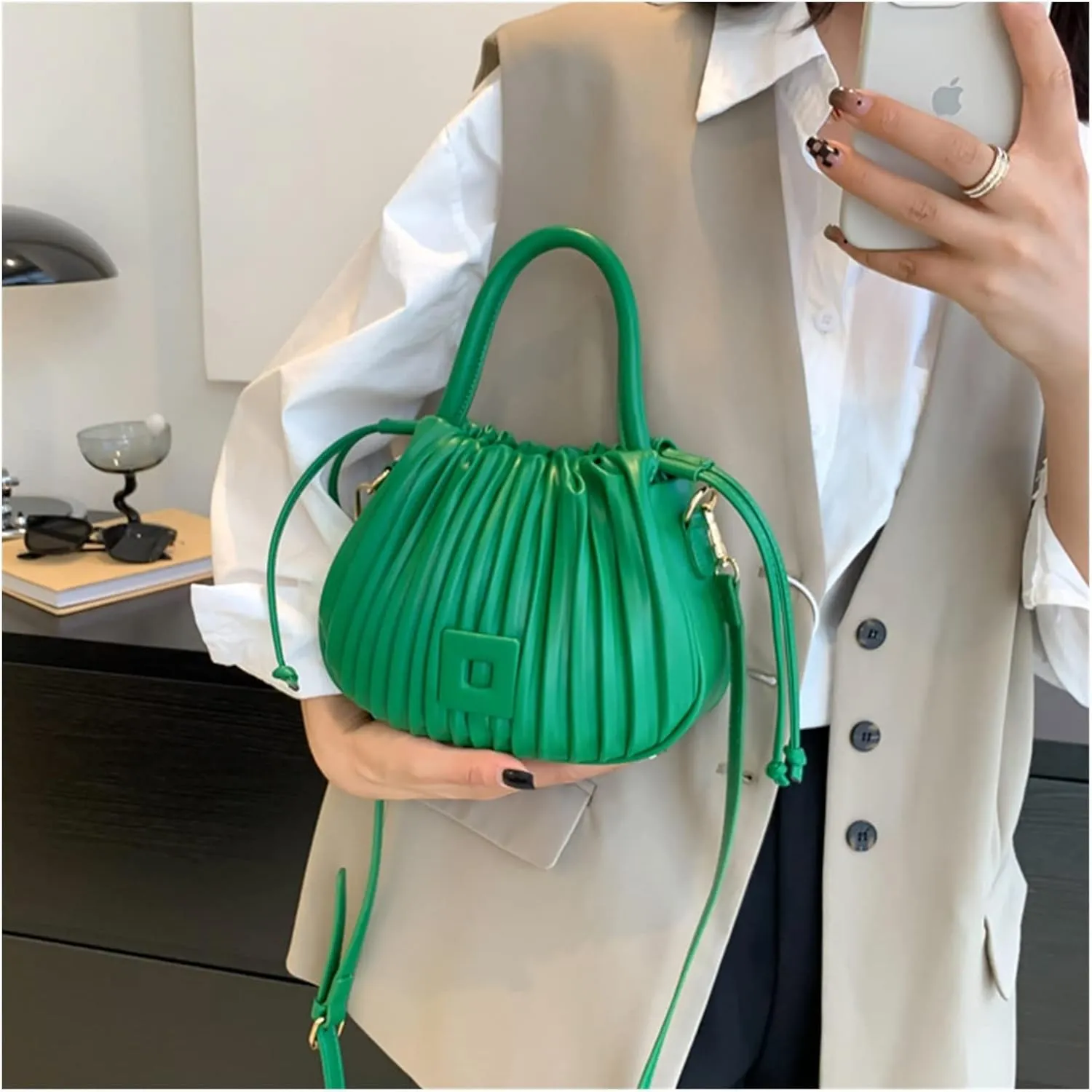 Fashion Handbags Women Shoulder Crossbody Bags For Women Tote PU Leather Bucket Bag(White)