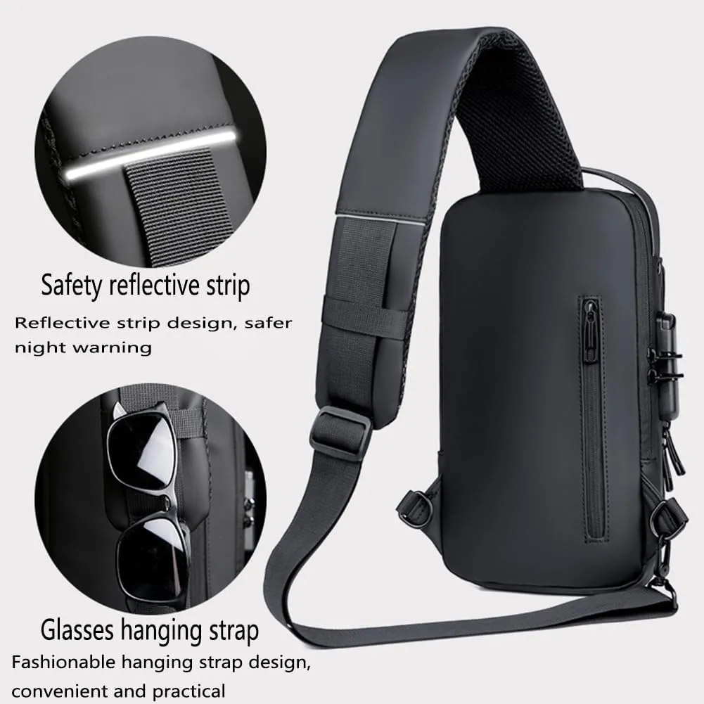 Fashion New Carbon Fiber Streamline Anti-Theft Sling Bag, USB Charging Shoulder Chest, Waterproof Sports Crossbody Backpack (2pcs-Gray Gold)