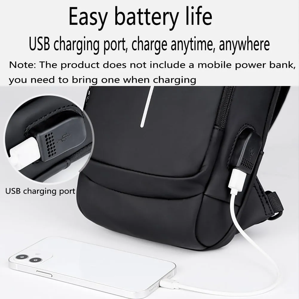 Fashion New Carbon Fiber Streamline Anti-Theft Sling Bag, USB Charging Shoulder Chest, Waterproof Sports Crossbody Backpack (2pcs-Gray Gold)