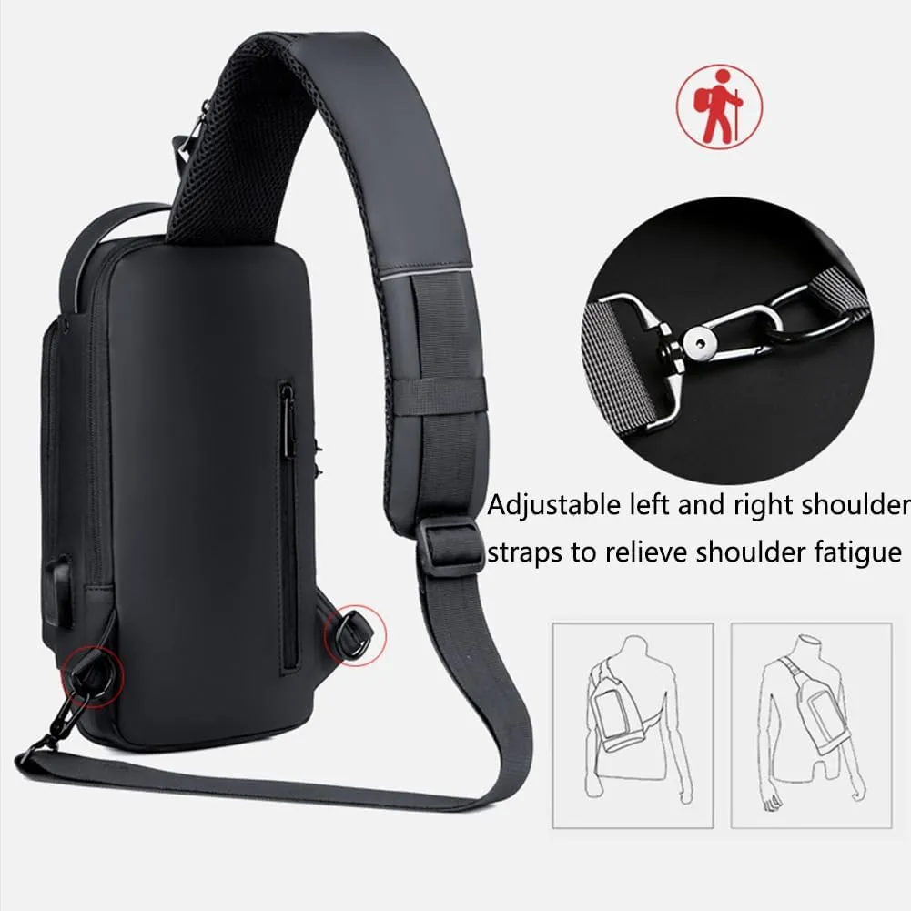 Fashion New Carbon Fiber Streamline Anti-Theft Sling Bag, USB Charging Shoulder Chest, Waterproof Sports Crossbody Backpack (2pcs-Gray Gold)