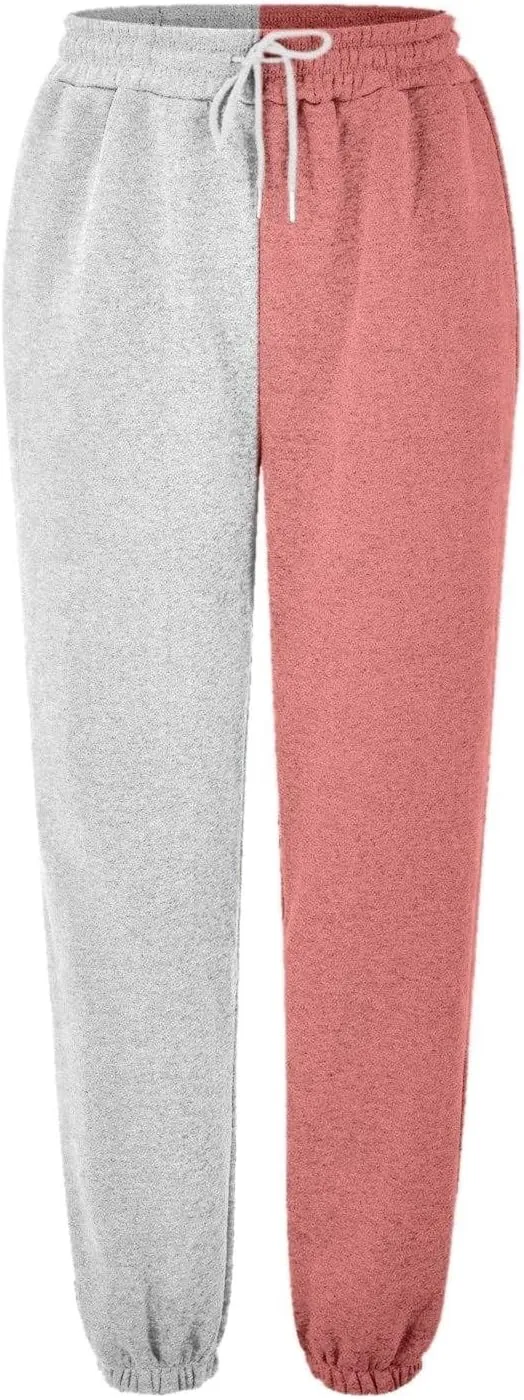Fashion Two Tone Sweatpants for Women Casual Loose Fit Drawstring Elastic Waistband Cinch Bottom Slacks Workout Sport Joggers