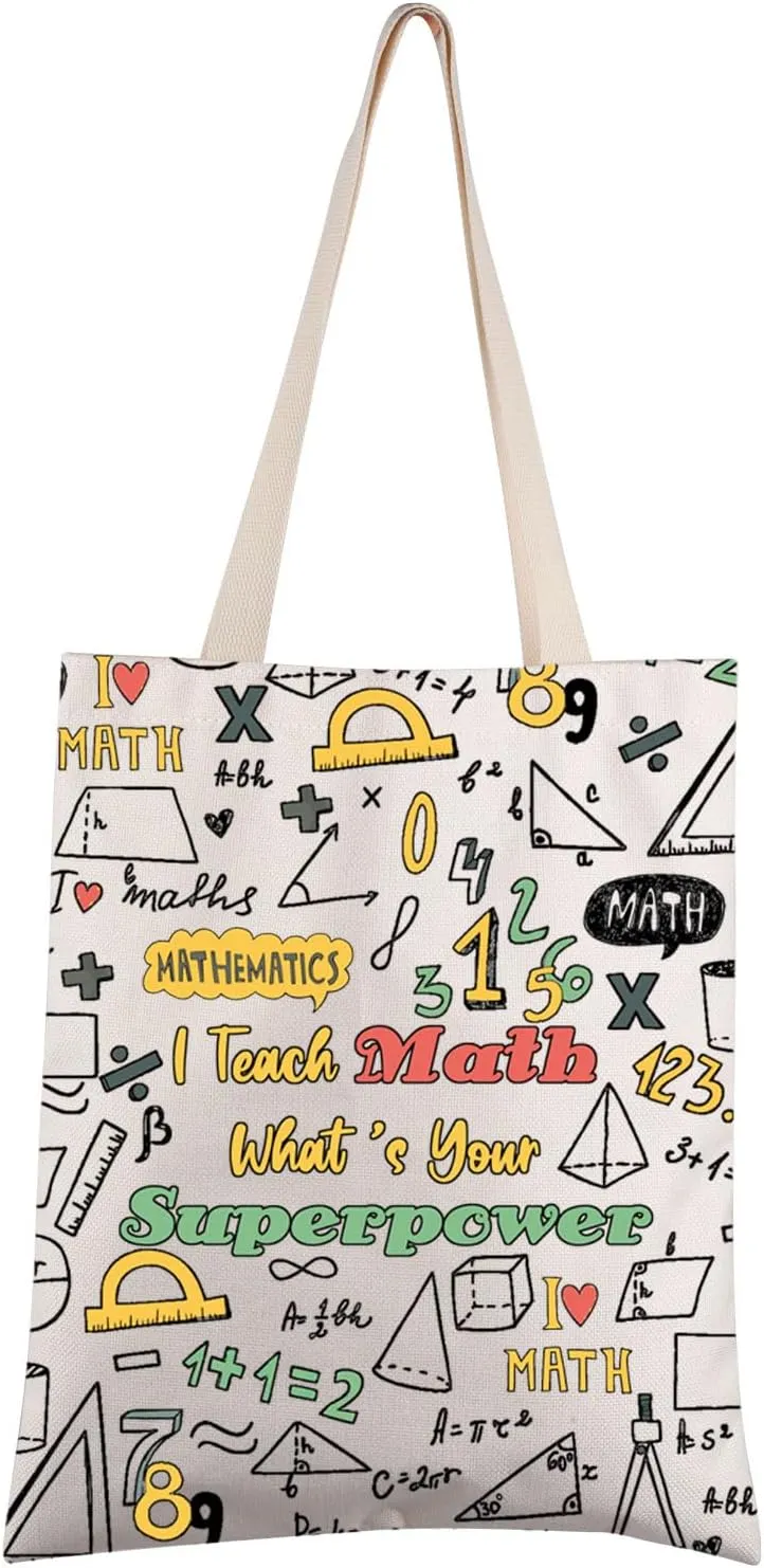 FEELMEM Math Teacher Gift Math Teacher Tote Bag I Teach Math What's Your Superpower Mathematics Math Teacher Funny Gift