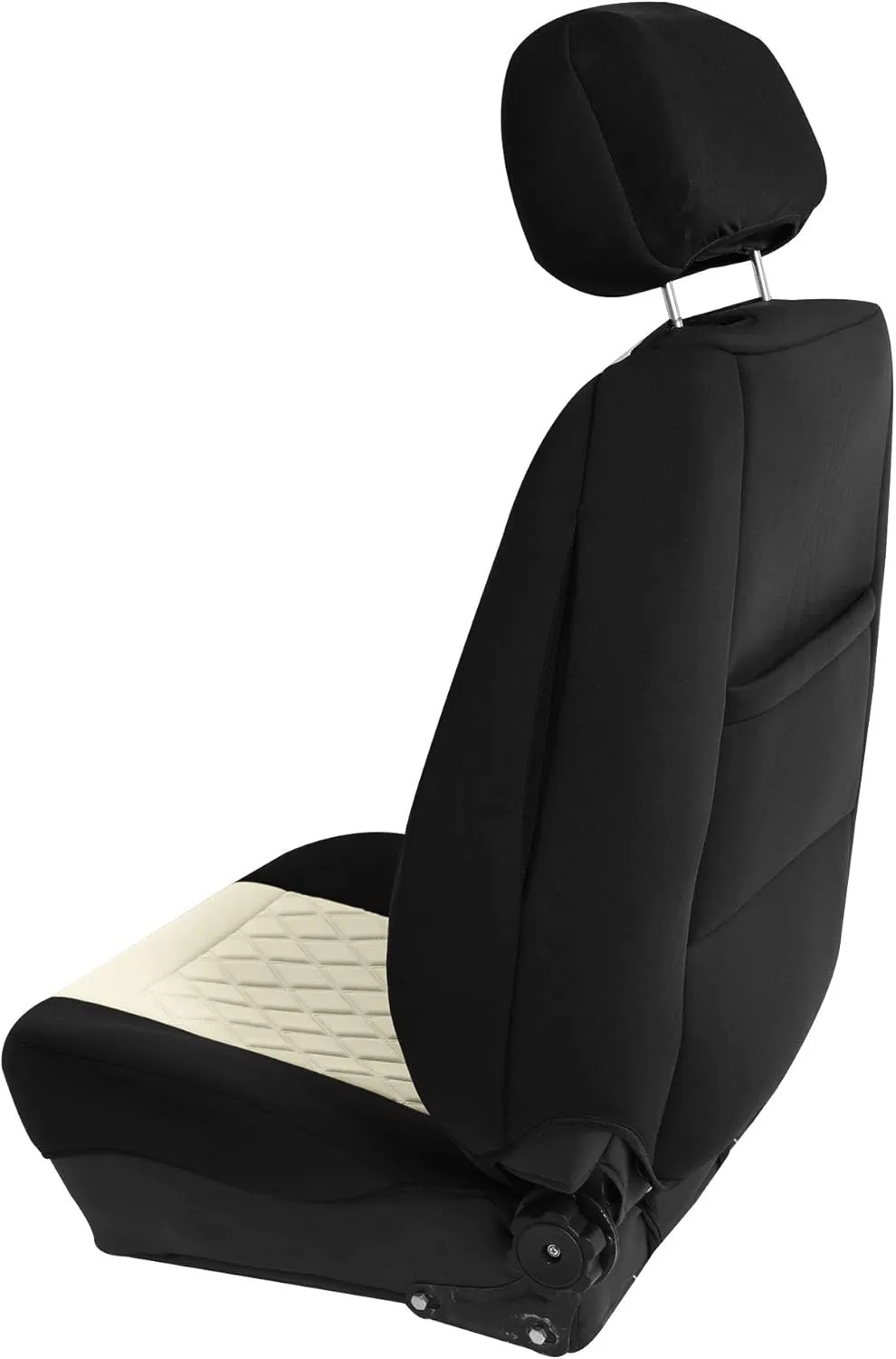 FH Group Car Seat Covers Neoprene - Seat Cover for Low Back Seats with Removable Headrest, Universal Fit, Airbag Compatible, Seat Cover for SUV and Van, Front Set Beige