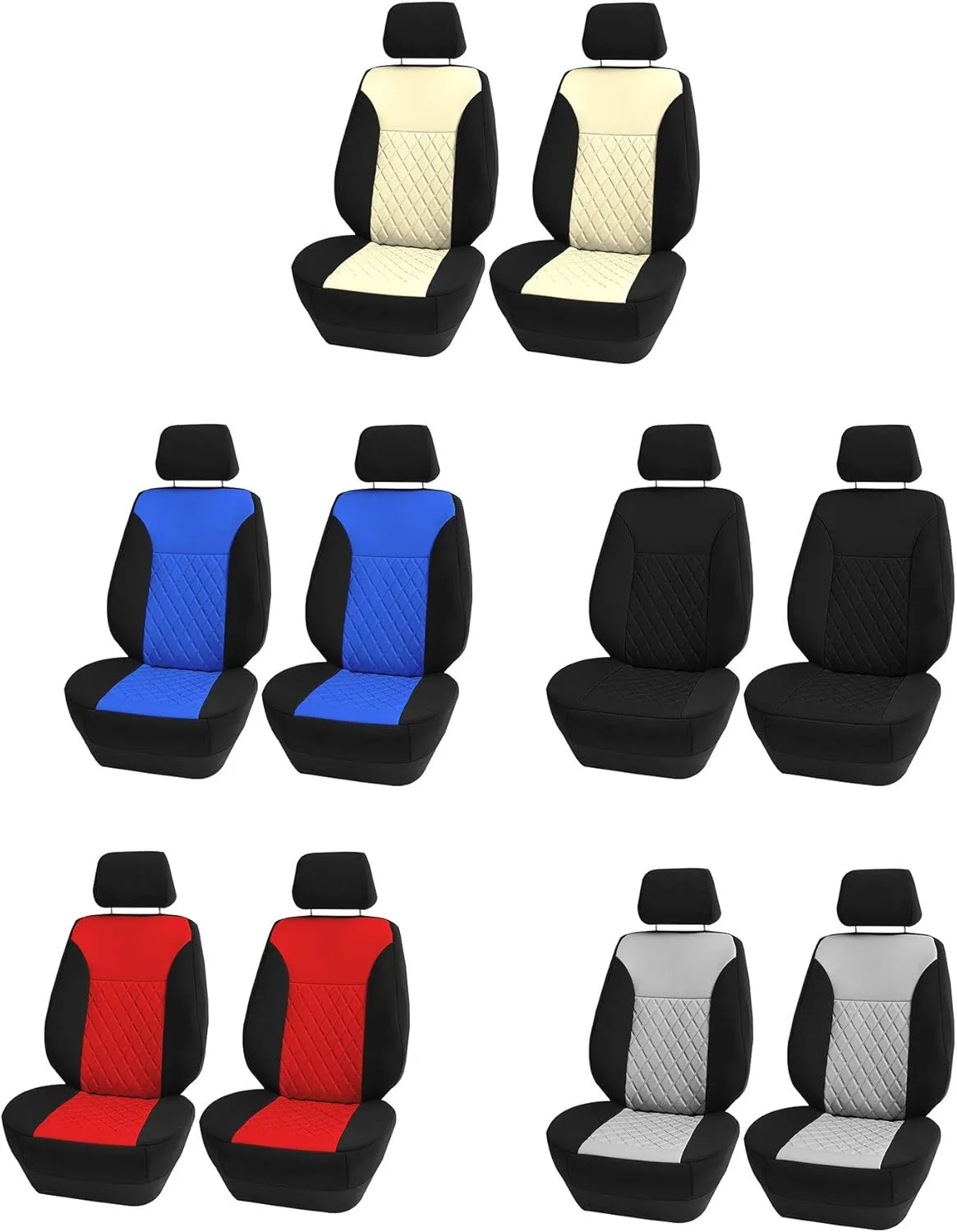 FH Group Car Seat Covers Neoprene - Seat Cover for Low Back Seats with Removable Headrest, Universal Fit, Airbag Compatible, Seat Cover for SUV and Van, Front Set Beige