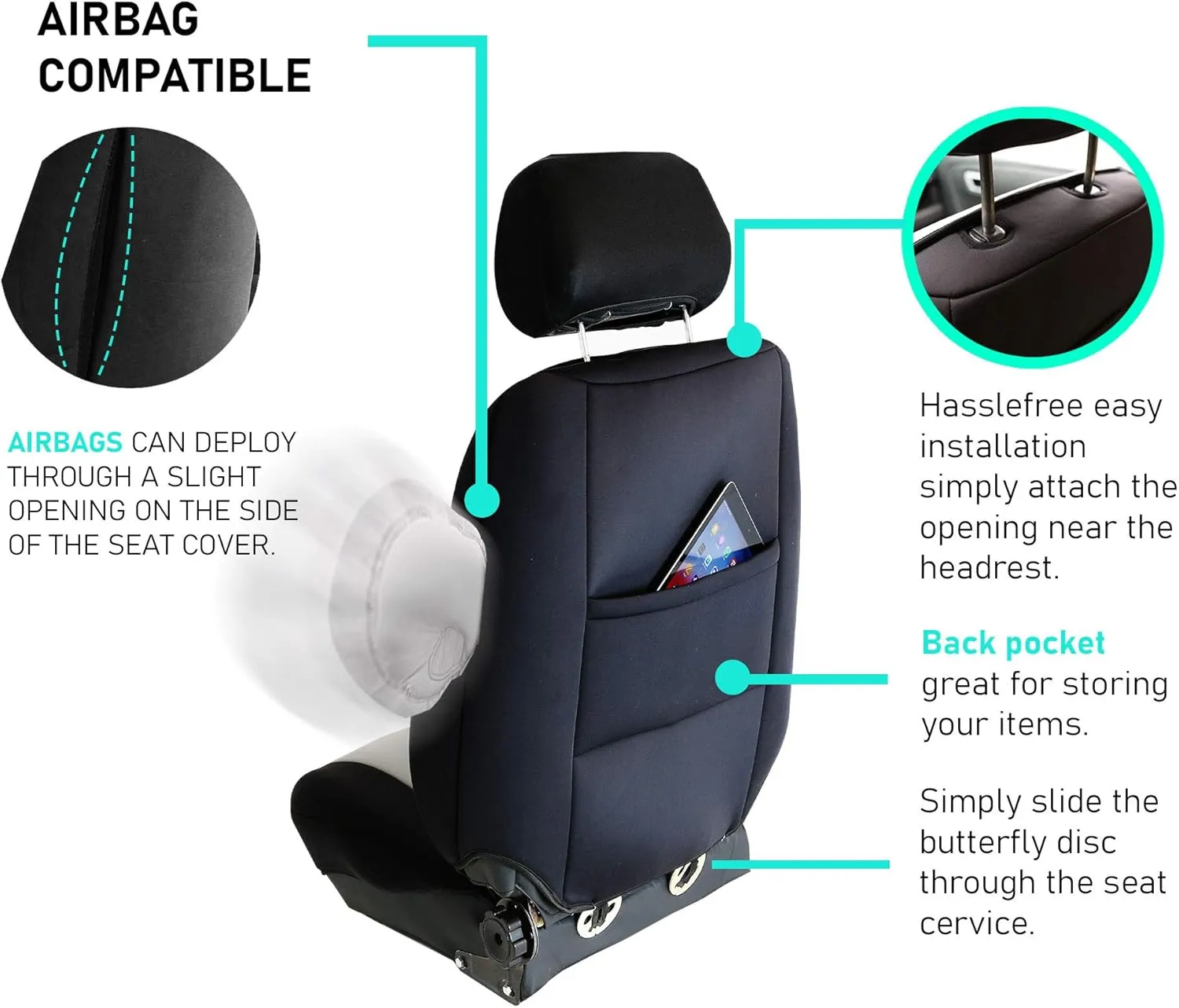 FH Group Car Seat Covers Neoprene - Seat Cover for Low Back Seats with Removable Headrest, Universal Fit, Airbag Compatible, Seat Cover for SUV and Van, Front Set Beige