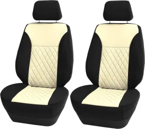 FH Group Car Seat Covers Neoprene - Seat Cover for Low Back Seats with Removable Headrest, Universal Fit, Airbag Compatible, Seat Cover for SUV and Van, Front Set Beige