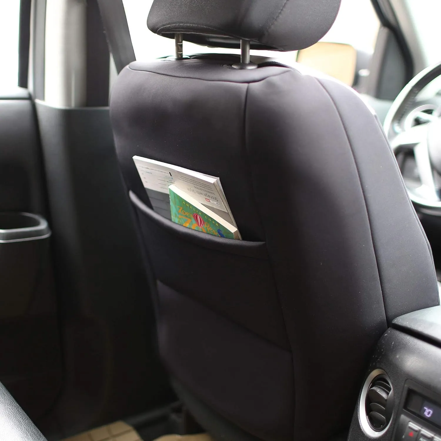 FH Group Car Seat Covers Neoprene - Seat Cover for Low Back Seats with Removable Headrest, Universal Fit, Airbag Compatible, Seat Cover for SUV and Van, Front Set Beige