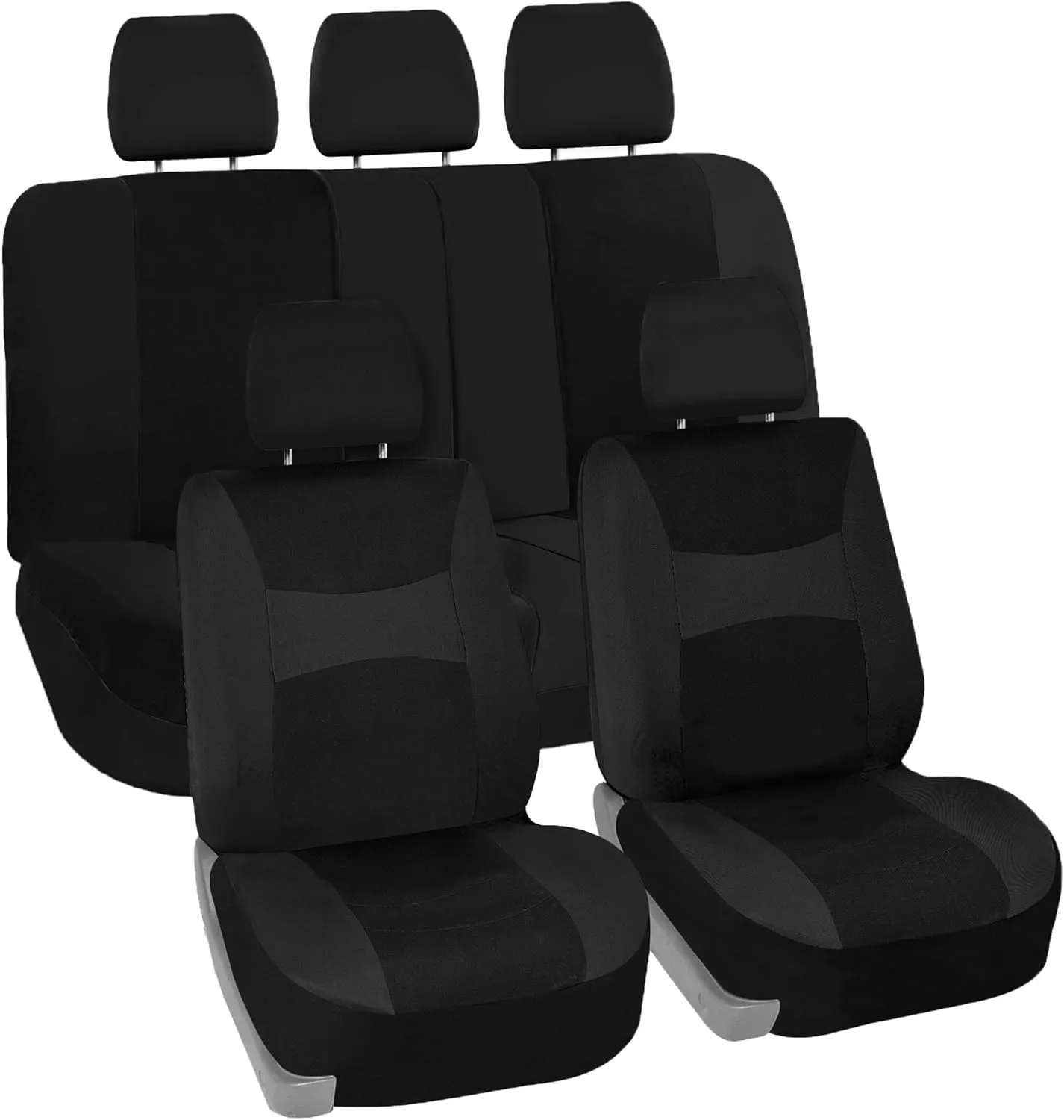 FH Group Light Breathable Durable Washable Flat Foam Padding Cloth Full Set Car Seat Covers, Airbag & Split Compatible w Gift - Universal Fit for Cars Trucks and SUVs (Black)