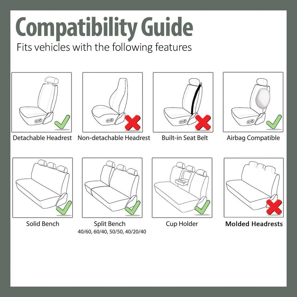 FH Group Light Breathable Durable Washable Flat Foam Padding Cloth Full Set Car Seat Covers, Airbag & Split Compatible w Gift - Universal Fit for Cars Trucks and SUVs (Black)