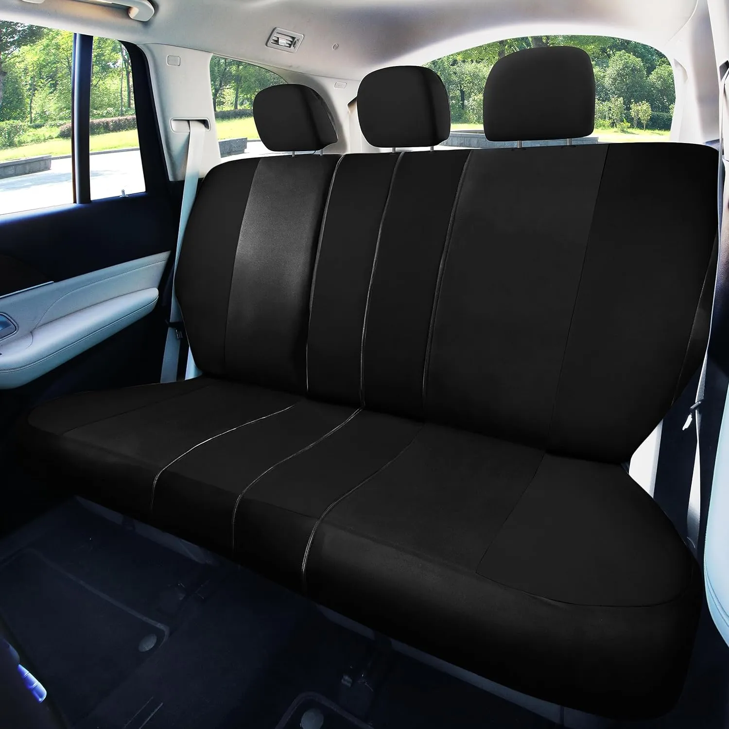 FH Group Light Breathable Durable Washable Flat Foam Padding Cloth Full Set Car Seat Covers, Airbag & Split Compatible w Gift - Universal Fit for Cars Trucks and SUVs (Black)