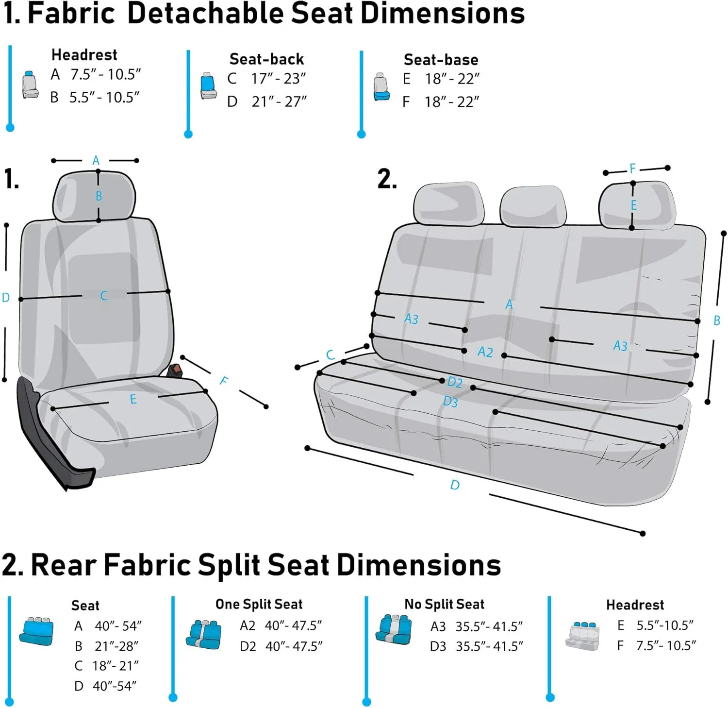 FH Group Light Breathable Durable Washable Flat Foam Padding Cloth Full Set Car Seat Covers, Airbag & Split Compatible w Gift - Universal Fit for Cars Trucks and SUVs (Black)