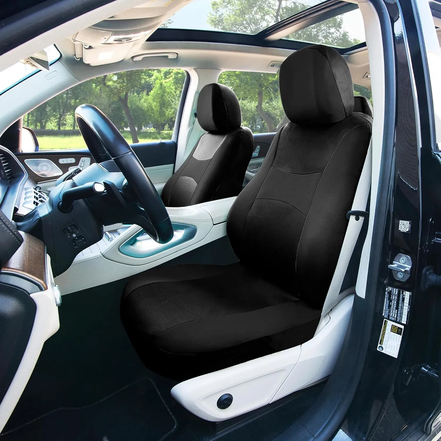 FH Group Light Breathable Durable Washable Flat Foam Padding Cloth Full Set Car Seat Covers, Airbag & Split Compatible w Gift - Universal Fit for Cars Trucks and SUVs (Black)