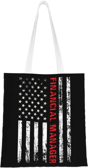 Financial Manager Usa Flag Tote Bag for Women Canvas Shopping Bags Reusable Beach Bag Grocery Bags Tote Shoulder Bag Gift Bags