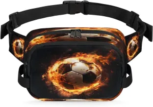 Fire Soccer Ball Painting Fanny Pack for Men Women Running Hiking Waist Bag Small Crossbody Belt Hip Bag Purse for Travel Cycling Waist Pack with Adjustable Strap