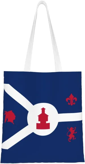 Flag Of Fort Wayne, Indiana Tote Bag for Women Canvas Shopping Bags Reusable Large Capacity Casual Shoulder Handbags Grocery Bags DIY Gift Bags