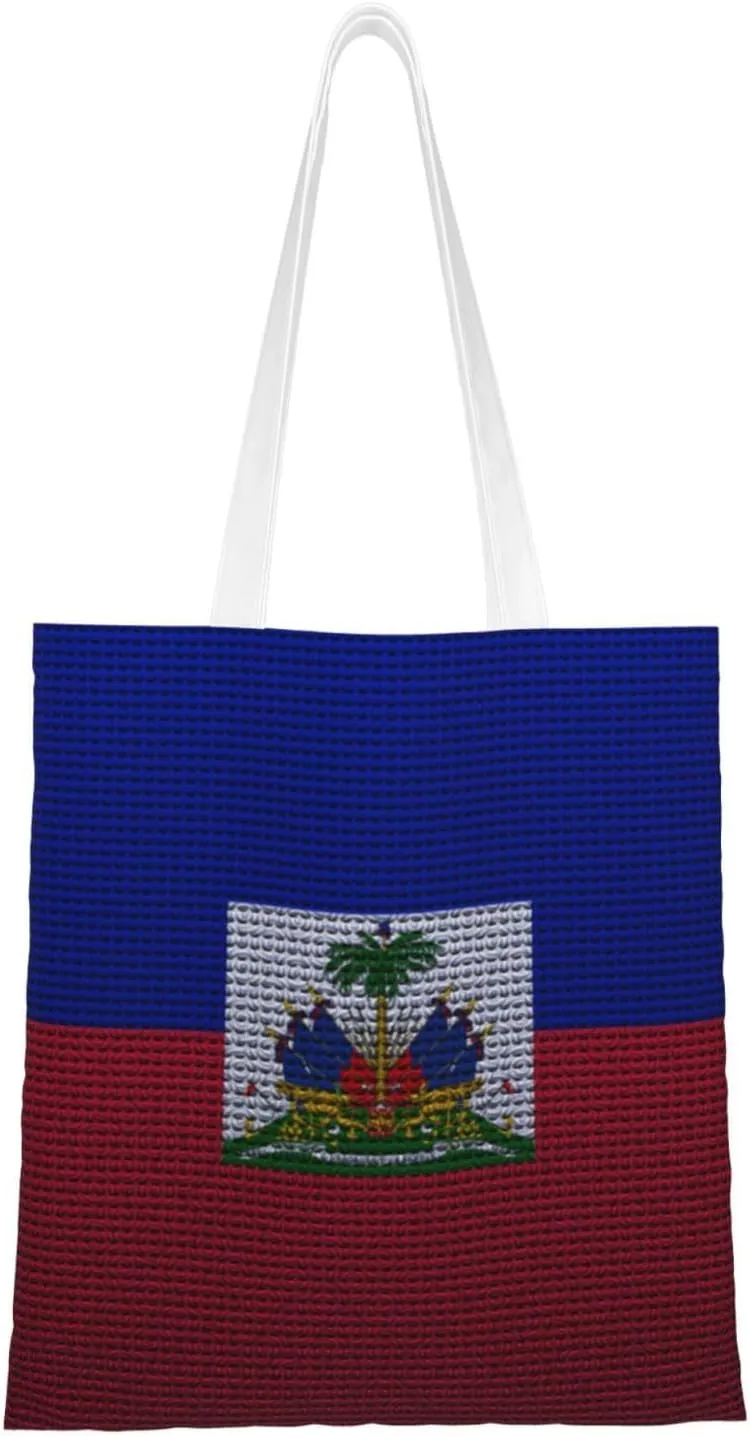 Flag Of Haiti Knitting Effect Tote Bag for Women Canvas Shopping Bags Reusable Large Capacity Casual Shoulder Handbags Grocery Bags DIY Gift Bags