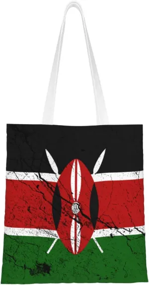 Flag Of Kenya Texture Effect Tote Bag for Women Canvas Shopping Bags Reusable Large Capacity Casual Shoulder Handbags Grocery Bags DIY Gift Bags