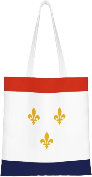 Flag Of New Orleans, Louisiana Tote Bag for Women Canvas Shopping Bags Reusable Large Capacity Casual Shoulder Handbags Grocery Bags DIY Gift Bags