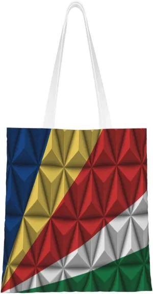 Flag of Seychelles With Polygon Effect Tote Bag for Women Canvas Shopping Bags Reusable Large Capacity Casual Shoulder Handbags Grocery Bags DIY Gift Bags