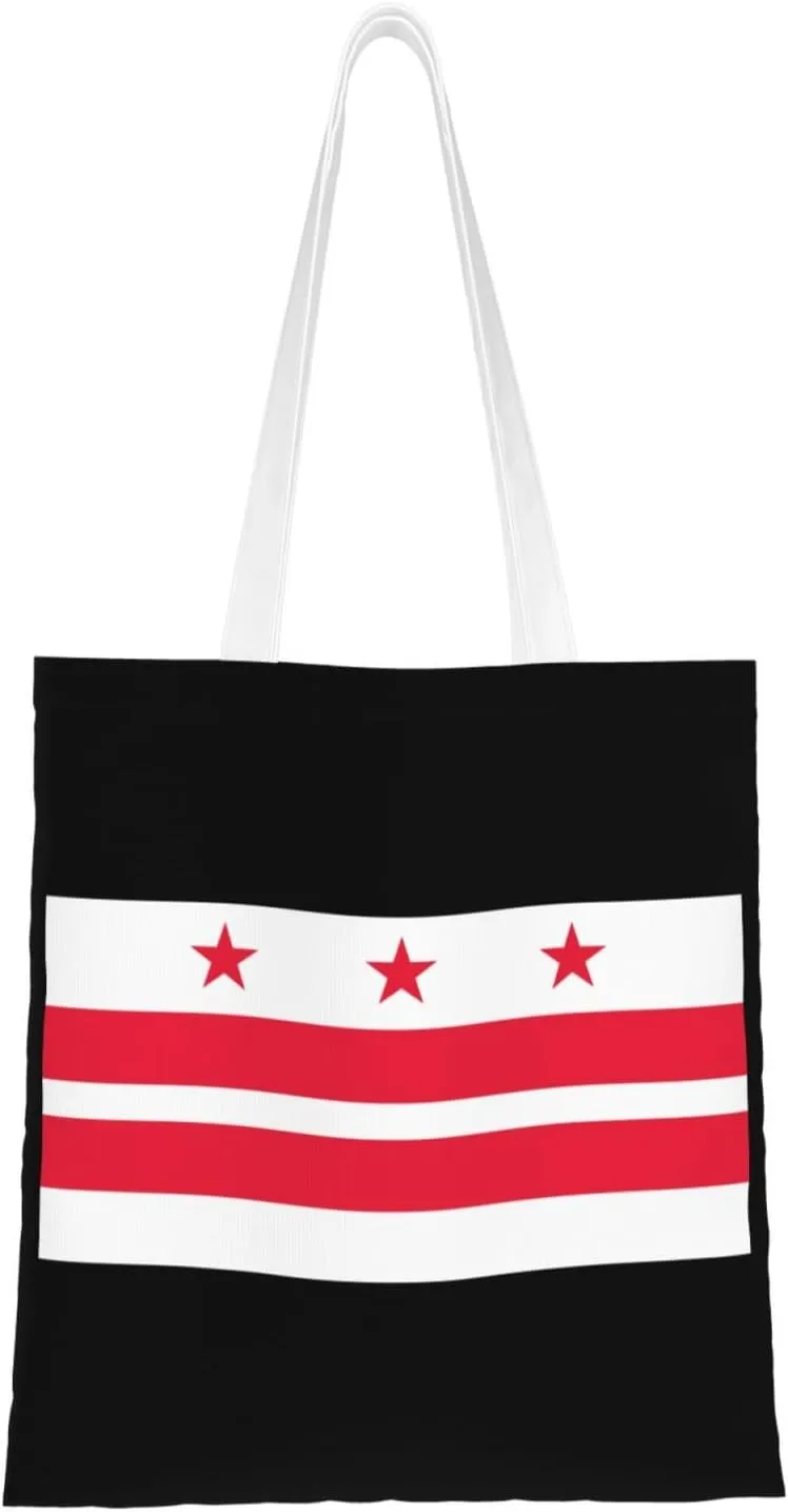 Flag of the District of Columbia Tote Bag for Women Canvas Shopping Bags Reusable Large Capacity Casual Shoulder Handbags Grocery Bags DIY Gift Bags