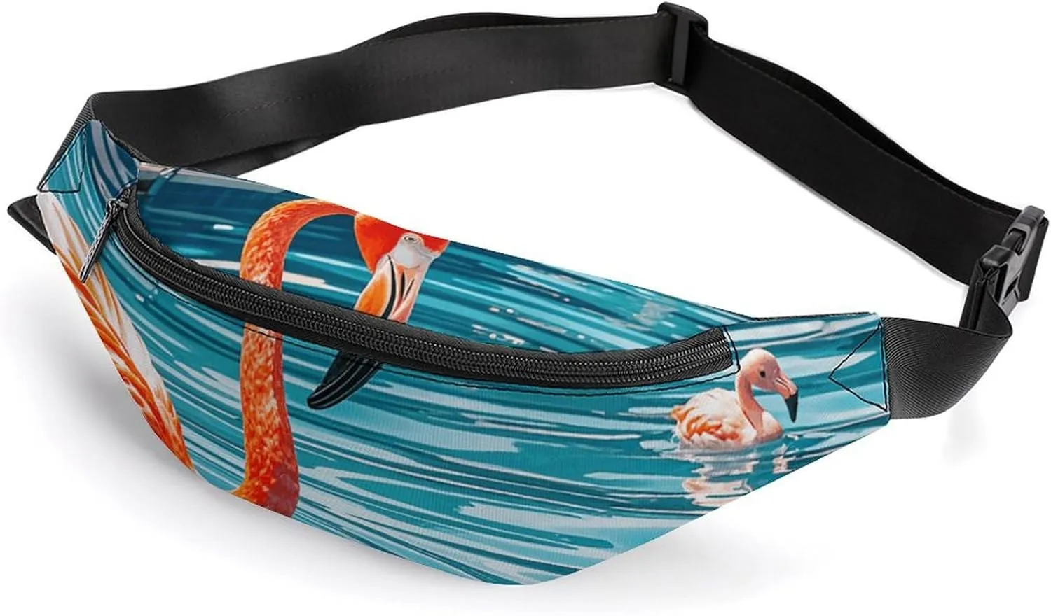 Flamingo And Swimming Pools Belt Bag with Adjustable Strap, Lightweight Travel Crossbody Bags, Hands-Free Mini Fanny Packs in Running Gym