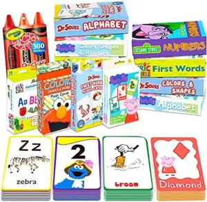 Flash Cards for Toddlers Kids Ultimate Set Bundle ~ 12 Packs of Flashcards (ABC Flash Cards; Colors and Shapes, Numbers; Addition; First Words; Bonus Reward Stickers)