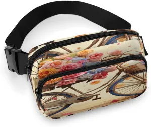 Flower Bicycle Fanny Pack Belt Bag with Adjustable Strap Fashion Waist Bag for Outdoor Sports Hiking