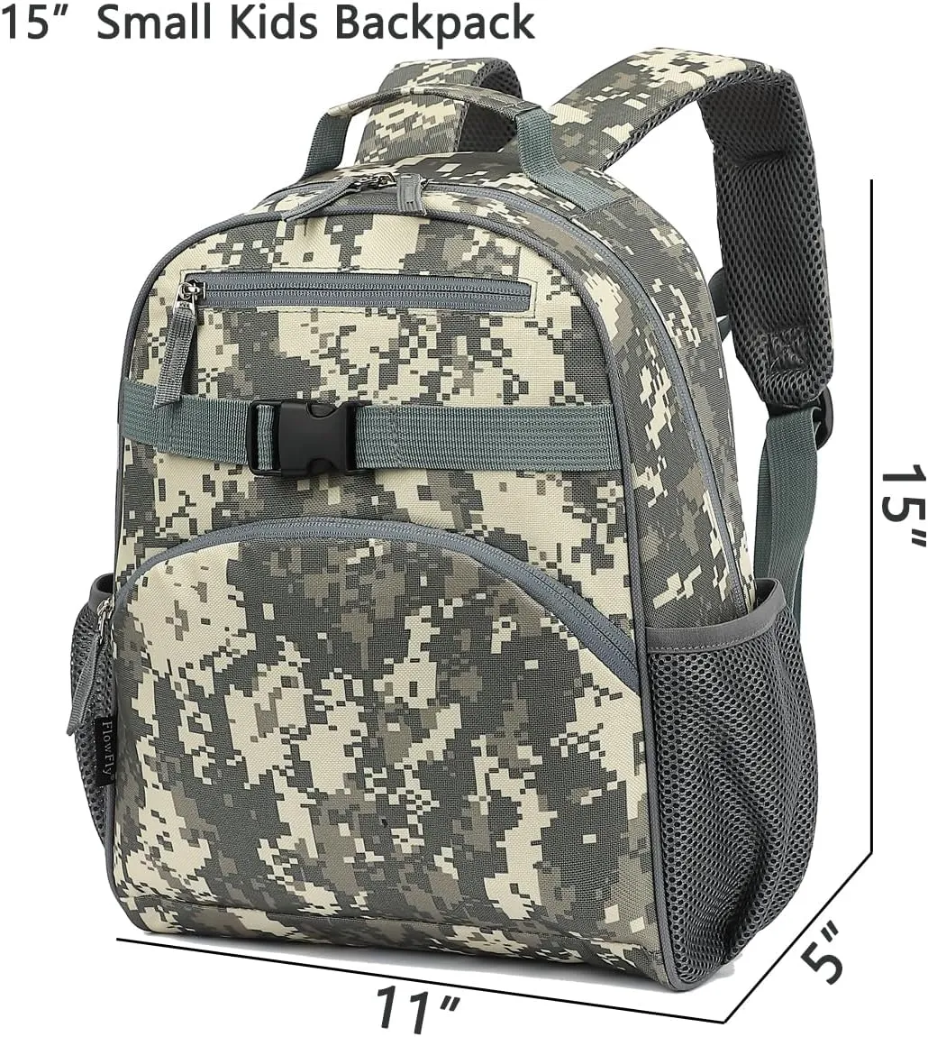 FlowFly Kids Backpack for Toddler Boys Girls, Simple Lightweight Bookbag for Daycare Kindergarten Elementary School Travel, Small Modern Bag (Medium 15''), Digital Camo