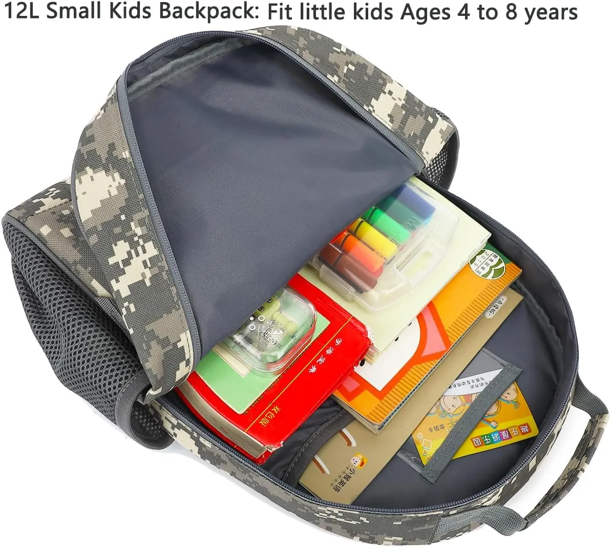 FlowFly Kids Backpack for Toddler Boys Girls, Simple Lightweight Bookbag for Daycare Kindergarten Elementary School Travel, Small Modern Bag (Medium 15''), Digital Camo