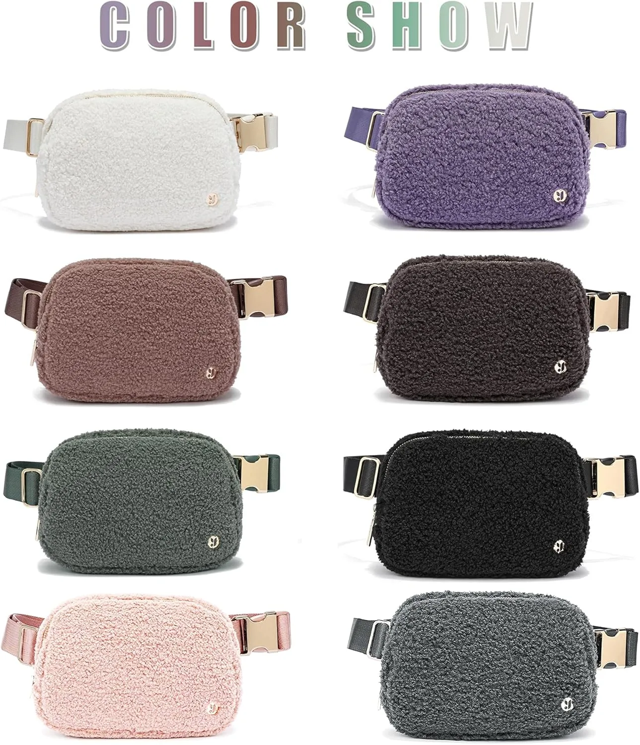 FODOKO Sherpa Belt Bag, Fleece Crossbody Bag Fanny Pack for Women Fashionable Everywhere Waist Bum Bag Pack with Hardware Buckle DarkGrey