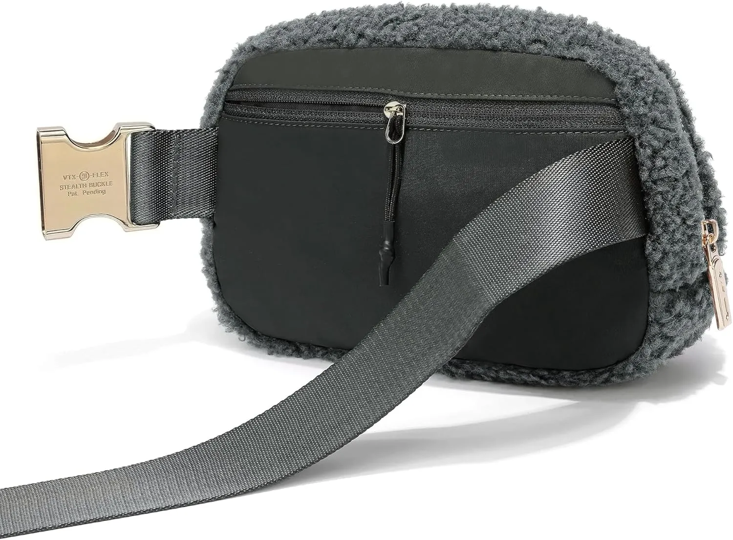 FODOKO Sherpa Belt Bag, Fleece Crossbody Bag Fanny Pack for Women Fashionable Everywhere Waist Bum Bag Pack with Hardware Buckle DarkGrey