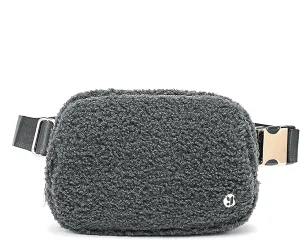 FODOKO Sherpa Belt Bag, Fleece Crossbody Bag Fanny Pack for Women Fashionable Everywhere Waist Bum Bag Pack with Hardware Buckle DarkGrey