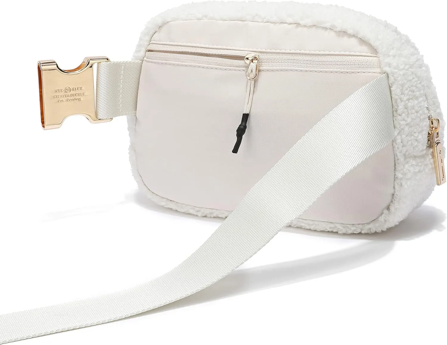 FODOKO Sherpa Belt Bag, Fleece Crossbody Bag Fanny Pack for Women Fashionable Everywhere Waist Bum Bag Pack with Hardware Buckle (Ivory)