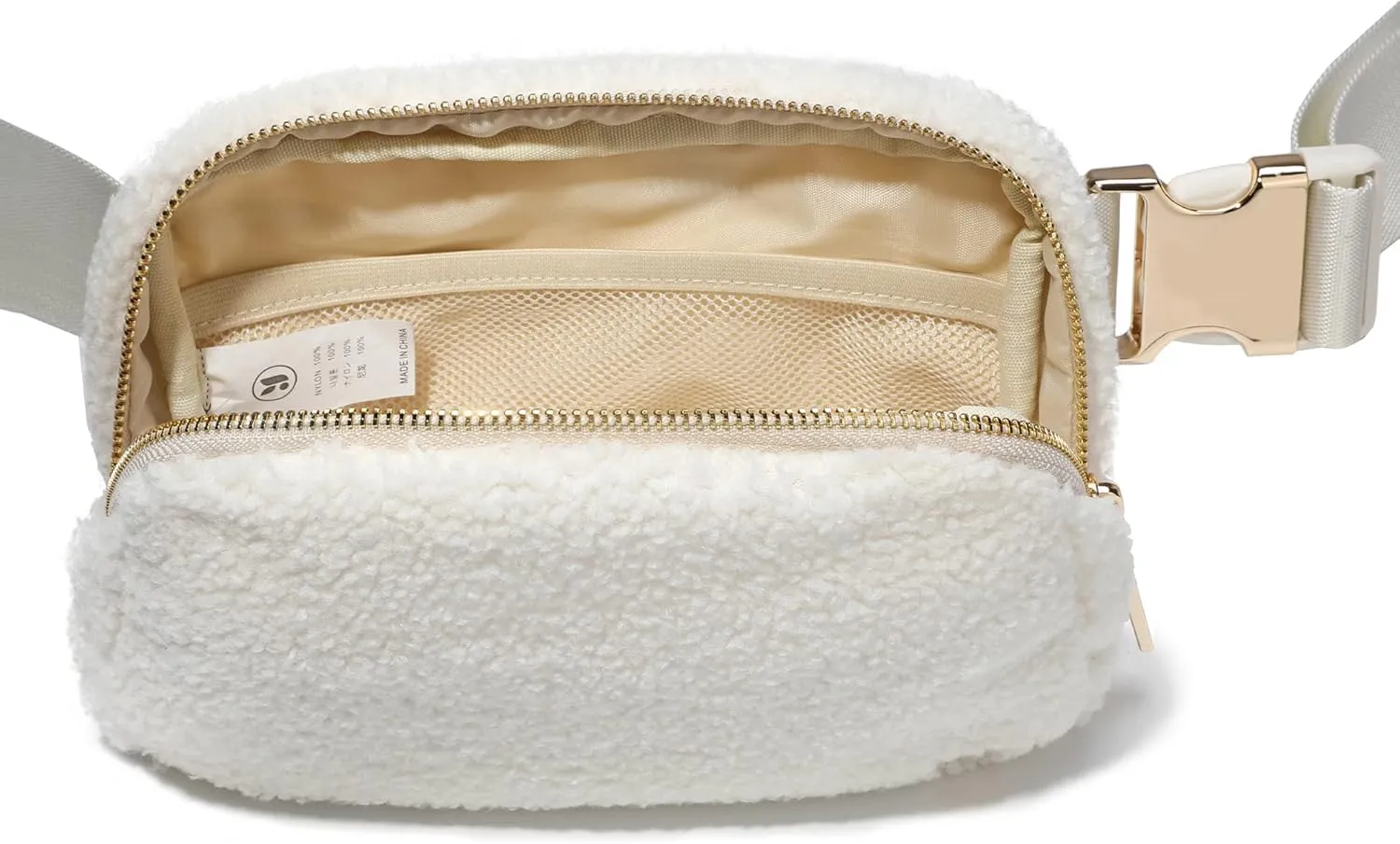 FODOKO Sherpa Belt Bag, Fleece Crossbody Bag Fanny Pack for Women Fashionable Everywhere Waist Bum Bag Pack with Hardware Buckle (Ivory)