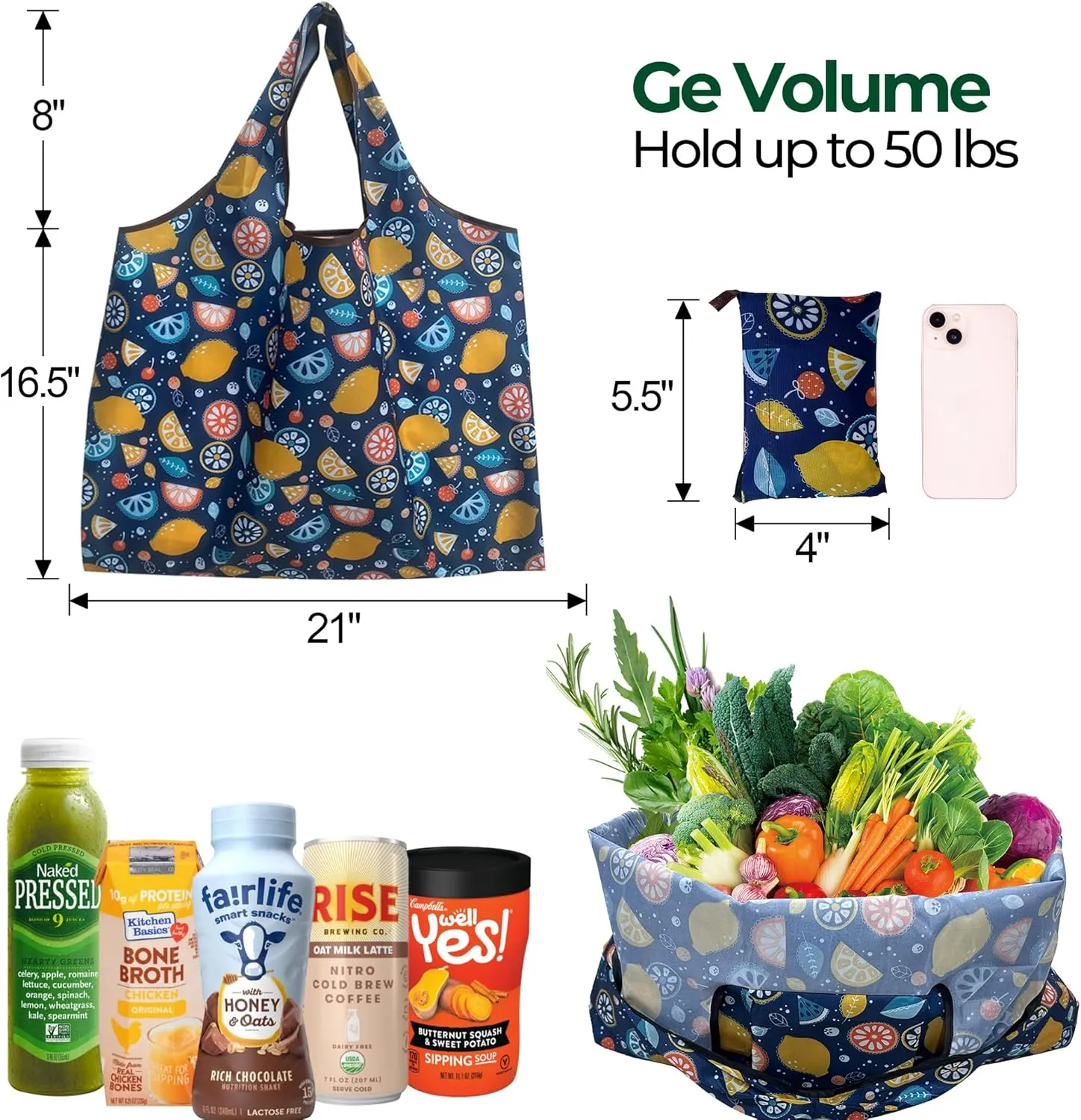 Foldable Reusable Shopping Bags Large Heavy Duty Tote Bags with Handles Machine Washable