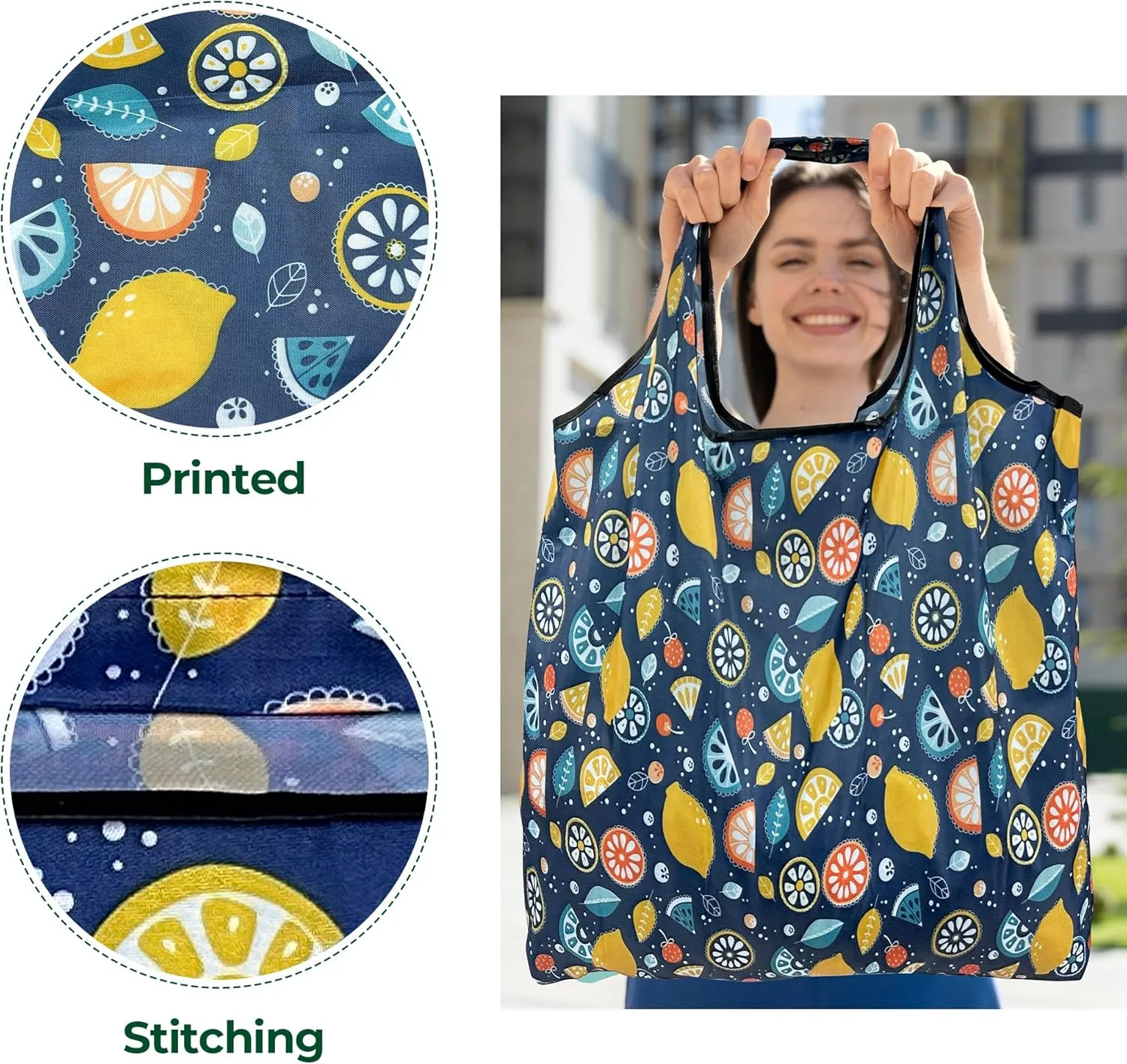 Foldable Reusable Shopping Bags Large Heavy Duty Tote Bags with Handles Machine Washable