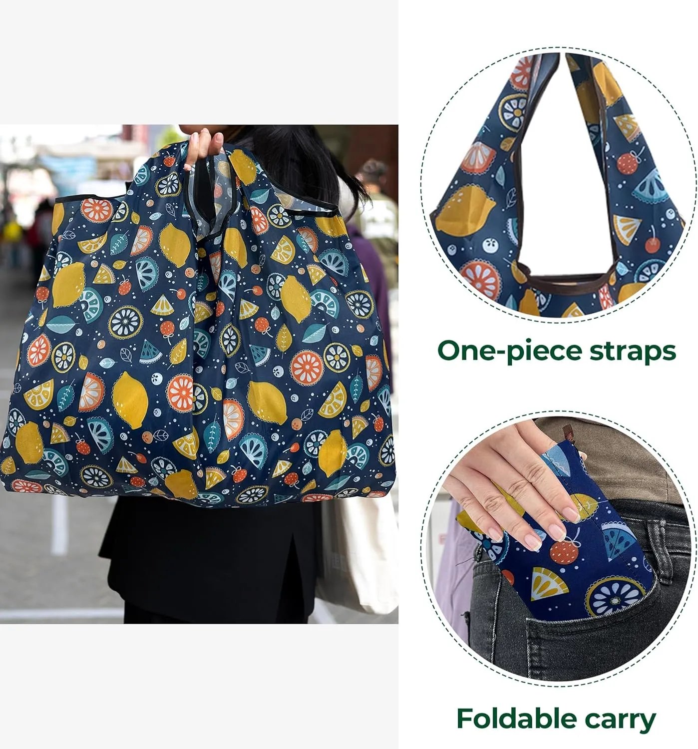 Foldable Reusable Shopping Bags Large Heavy Duty Tote Bags with Handles Machine Washable